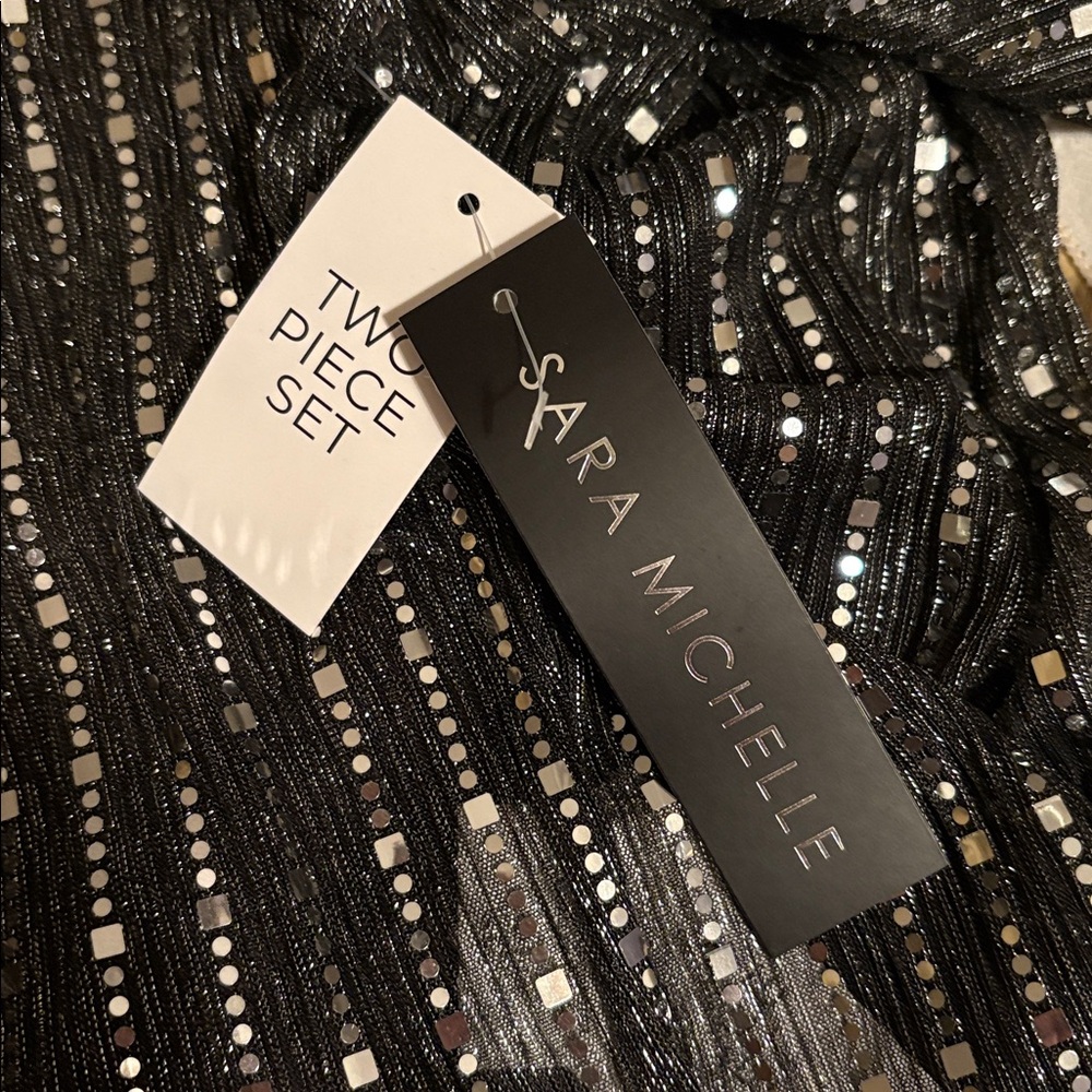 NWT Maxi dress & jacket;sparkling jacket over tank dress,necklace Silver/Black,L - Picture 7 of 12